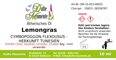 Ätherisches Öl Etikett 10 ml Lemongras
