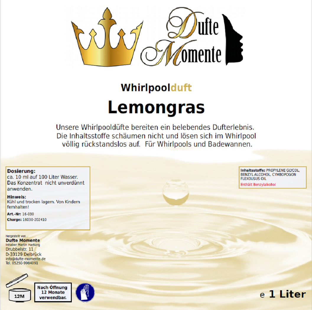 Whirlpoolduft 1 Liter Etikett Lemongras