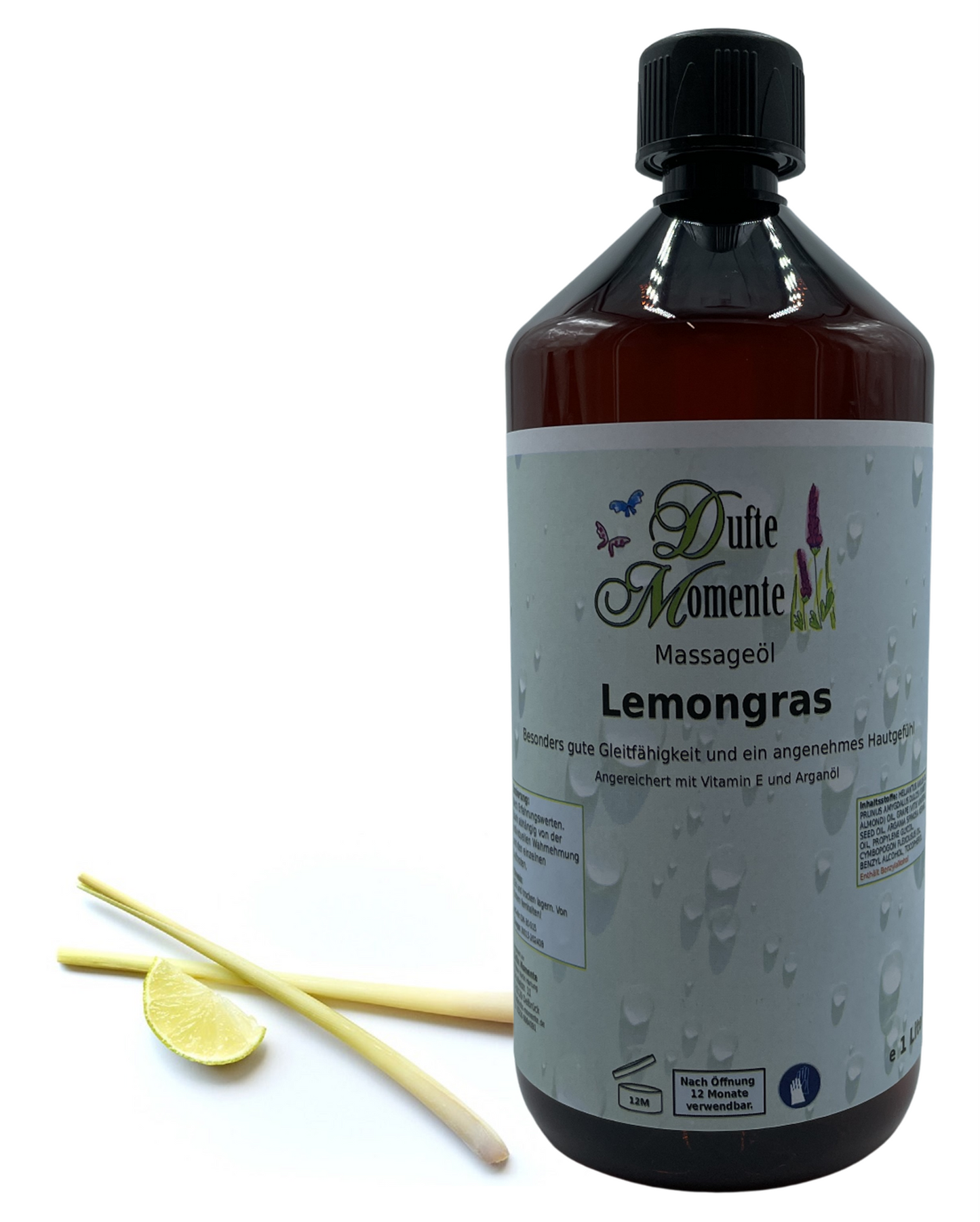 Massageöl 1 Liter Lemongras mit visualisierten Bestandteilen