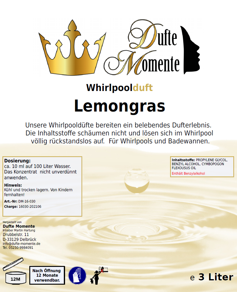 Whirlpoolduft 3 Liter Etikett Lemongras