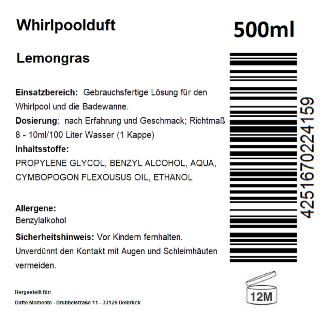 Whirlpoolduft 500 ml Etikett Lemongras