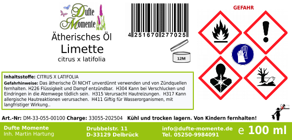 Ätherisches Öl Etikett 100 ml Limette