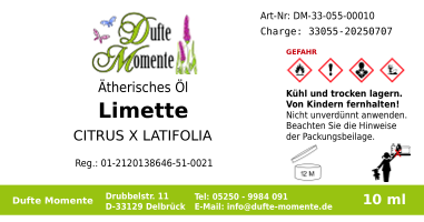 Ätherisches Öl Etikett 10 ml Limette