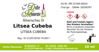 Ätherisches Öl Etikett 10 ml Litsea Cubeba