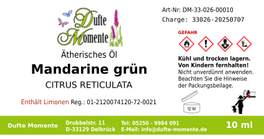 Ätherisches Öl Etikett 10 ml Mandarine grün