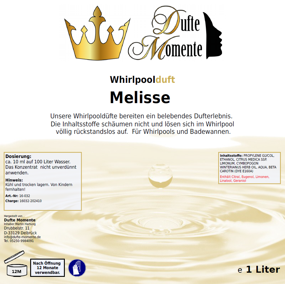 Whirlpoolduft 1 Liter Etikett Melisse