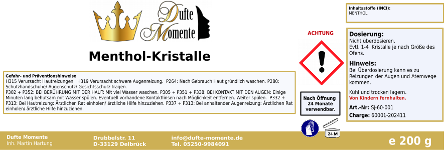 Menthol-Kristalle Etikett 200g