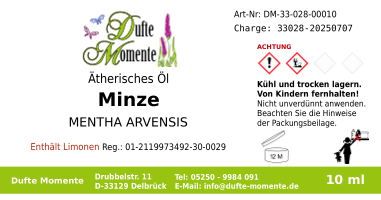 Ätherisches Öl Etikett 10 ml Minze