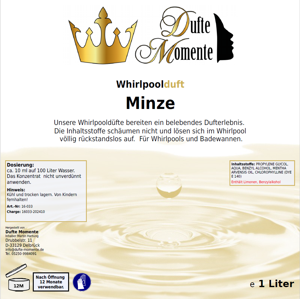 Whirlpoolduft 1 Liter Etikett Minze