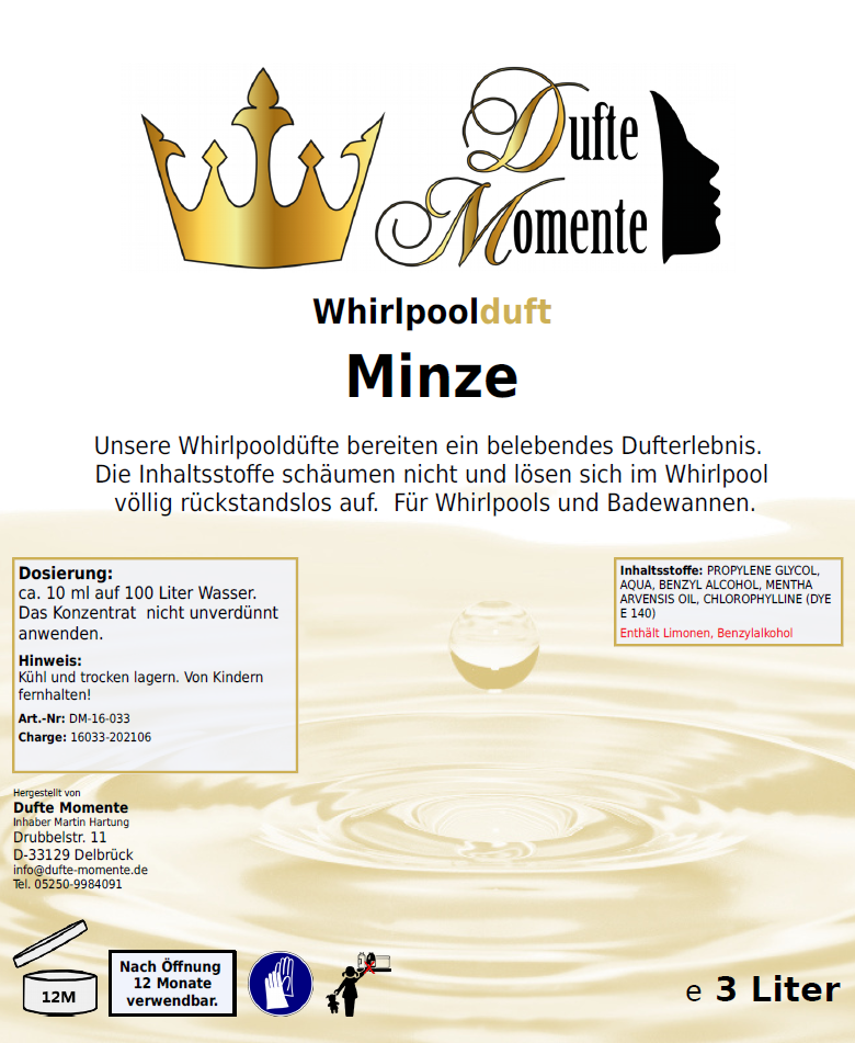 Whirlpoolduft 3 Liter Etikett Minze