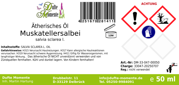 Ätherisches Öl Etikett 50 ml Muskatellersalbei
