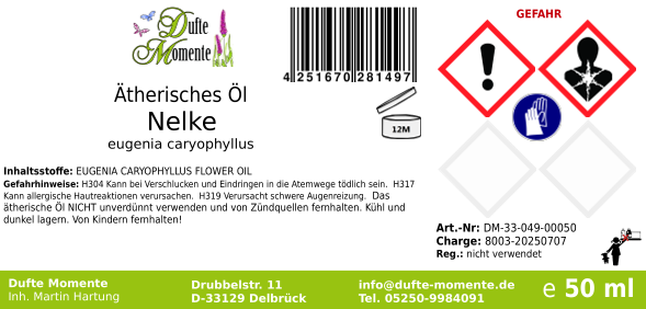 Ätherisches Öl Etikett 50 ml Nelke