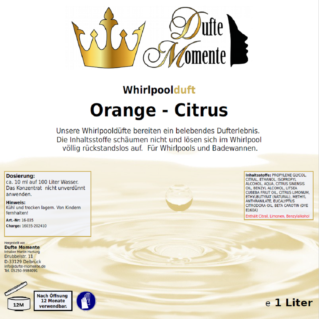 Whirlpoolduft 1 Liter Etikett Orange - Citrus