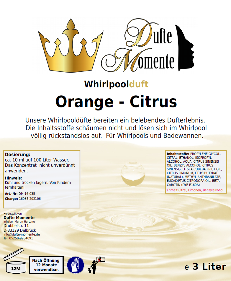 Whirlpoolduft 3 Liter Etikett Orange - Citrus