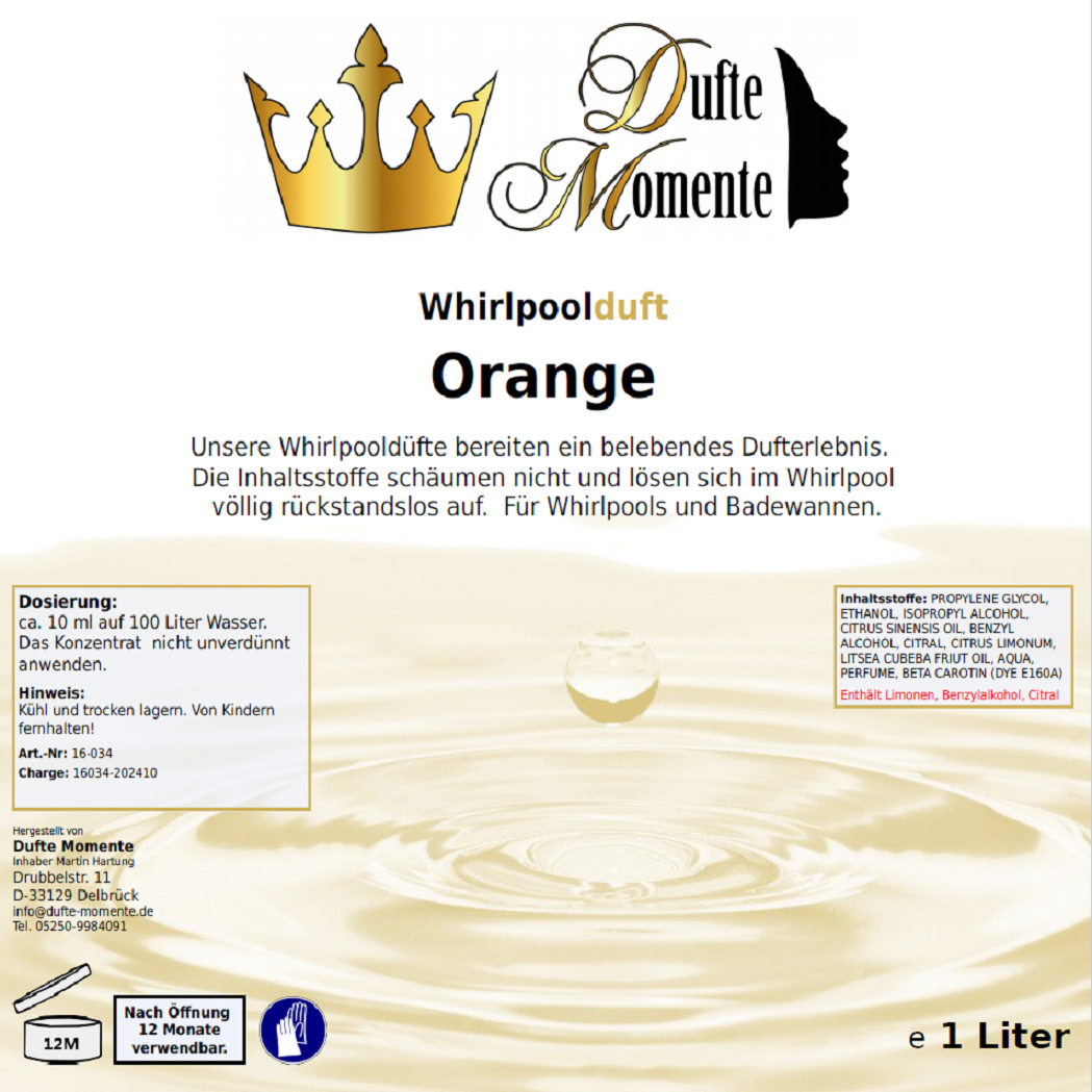 Whirlpoolduft 1 Liter Etikett Orange
