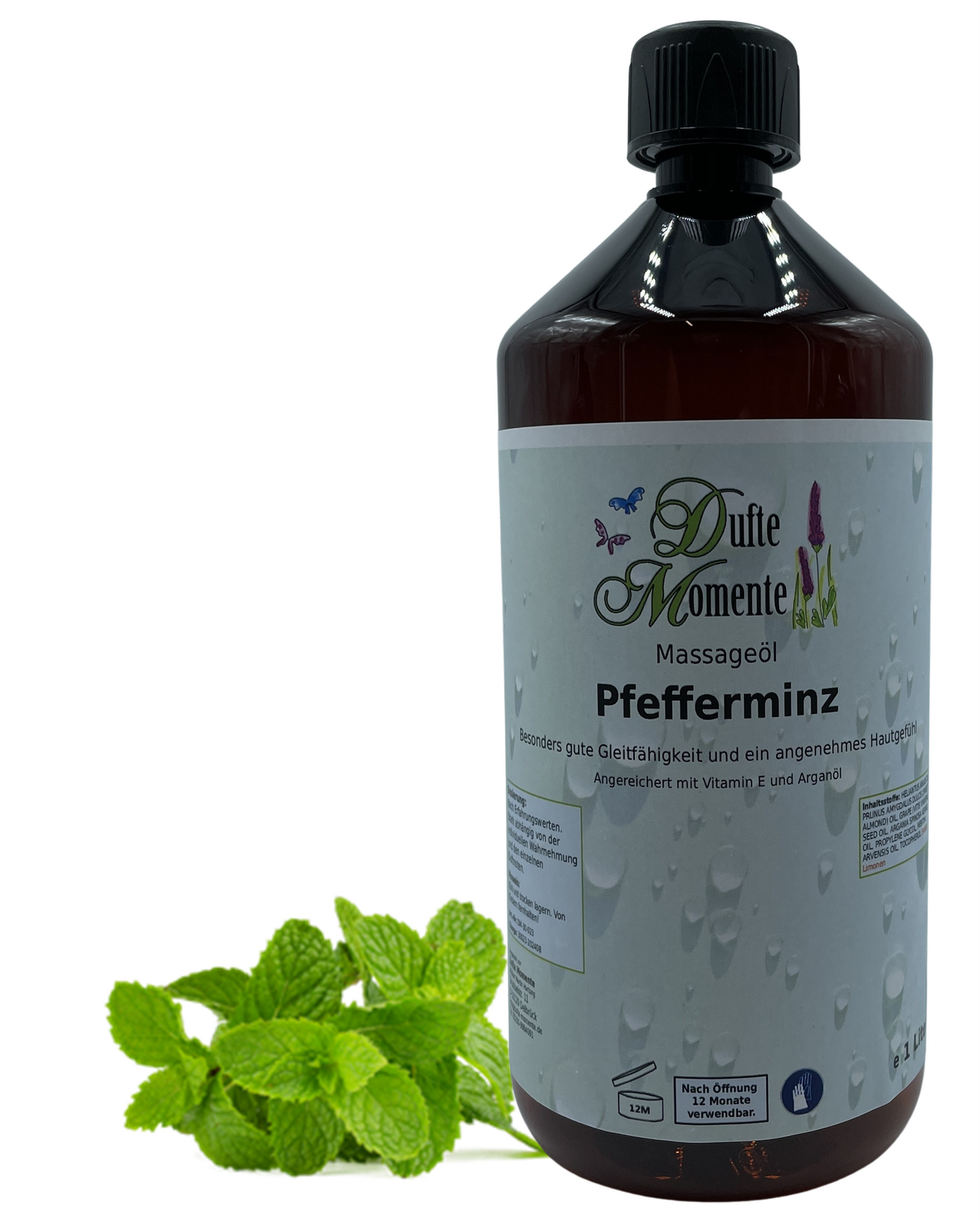 Massageöl 1 Liter Pfefferminze mit visualisierten Bestandteilen