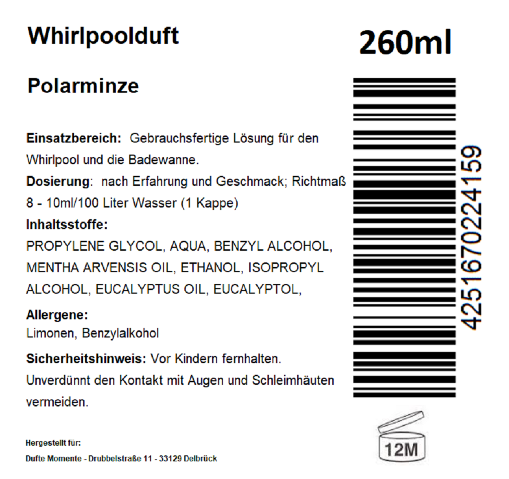 Whirlpoolduft 260 ml Etikett Polarminze