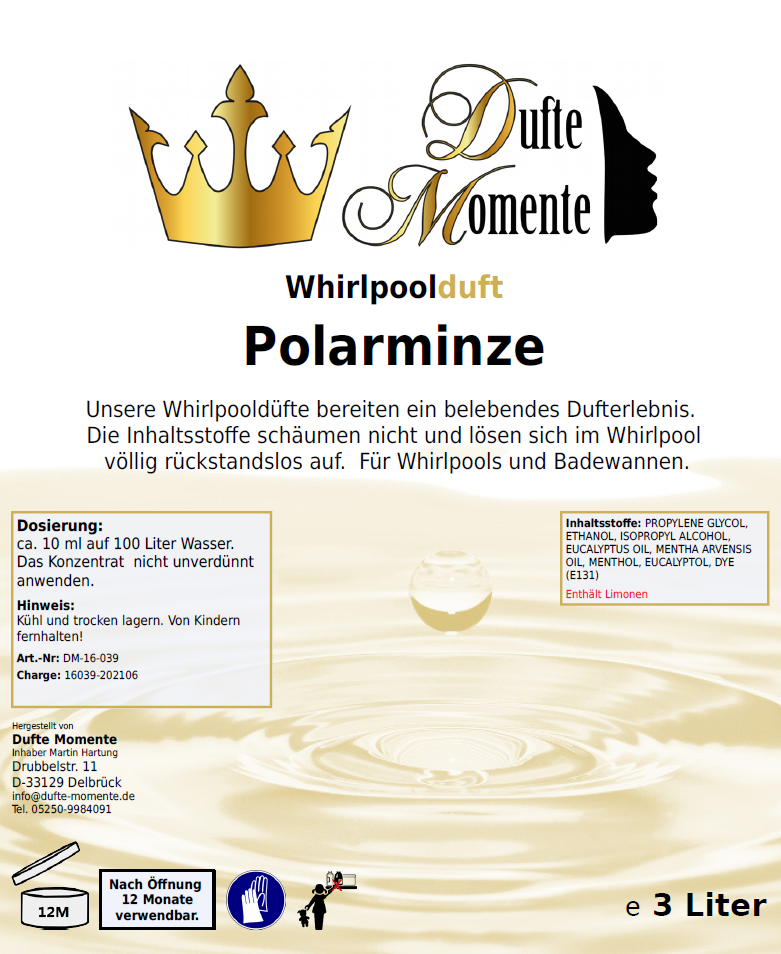 Whirlpoolduft 3 Liter Etikett Polarminze