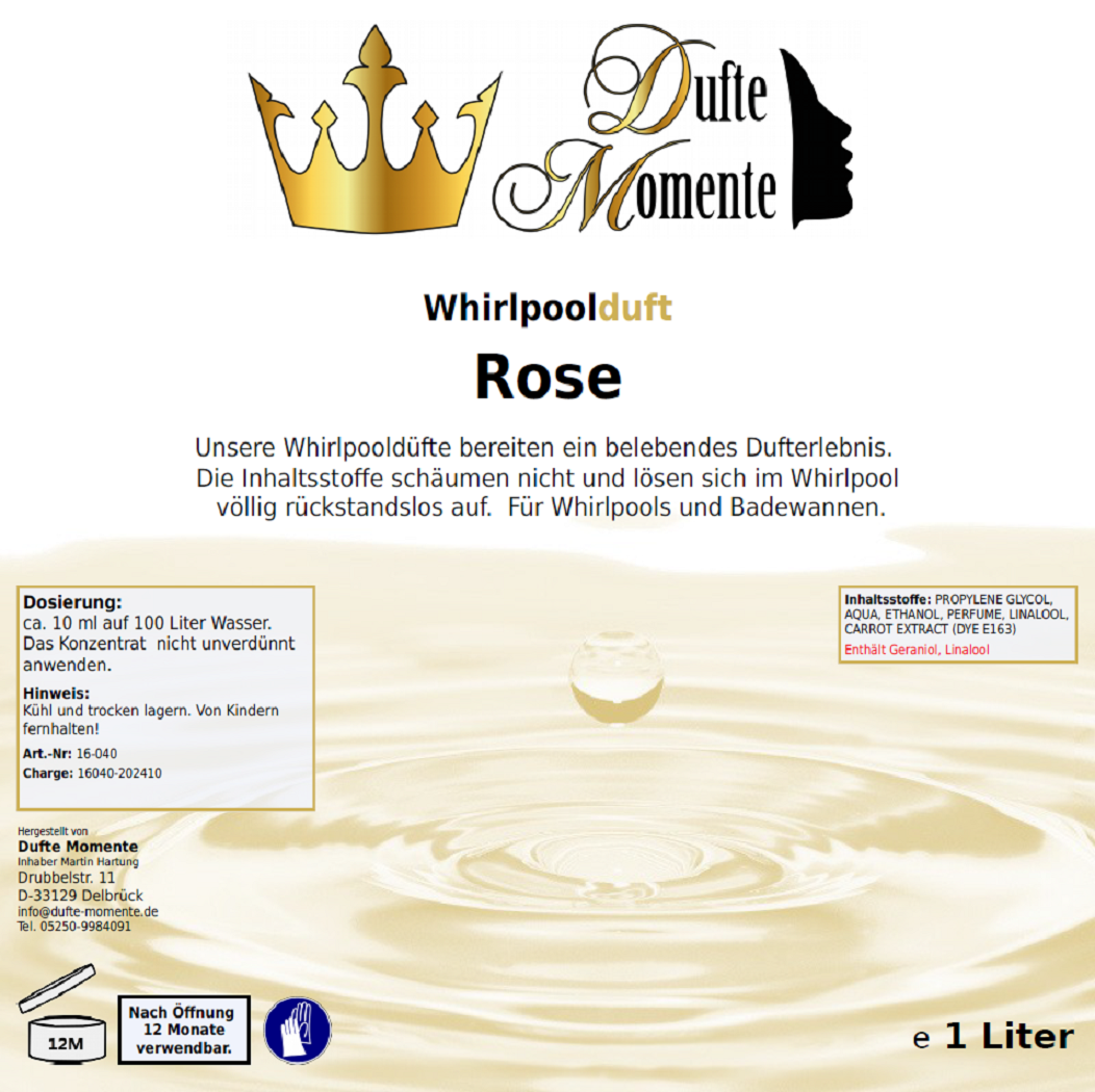 Whirlpoolduft 1 Liter Etikett Rose