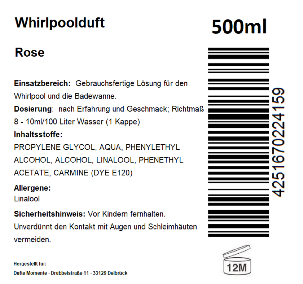 Whirlpoolduft 500 ml Etikett Rose
