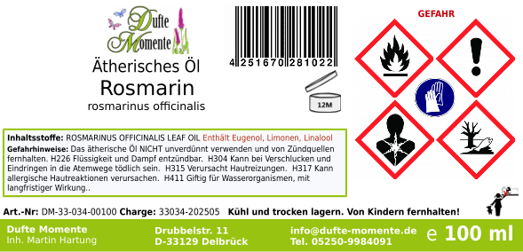 Ätherisches Öl Etikett 100 ml Rosmarin
