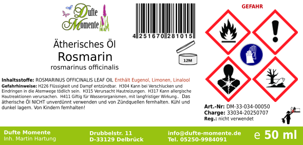 Ätherisches Öl Etikett 50 ml Rosmarin