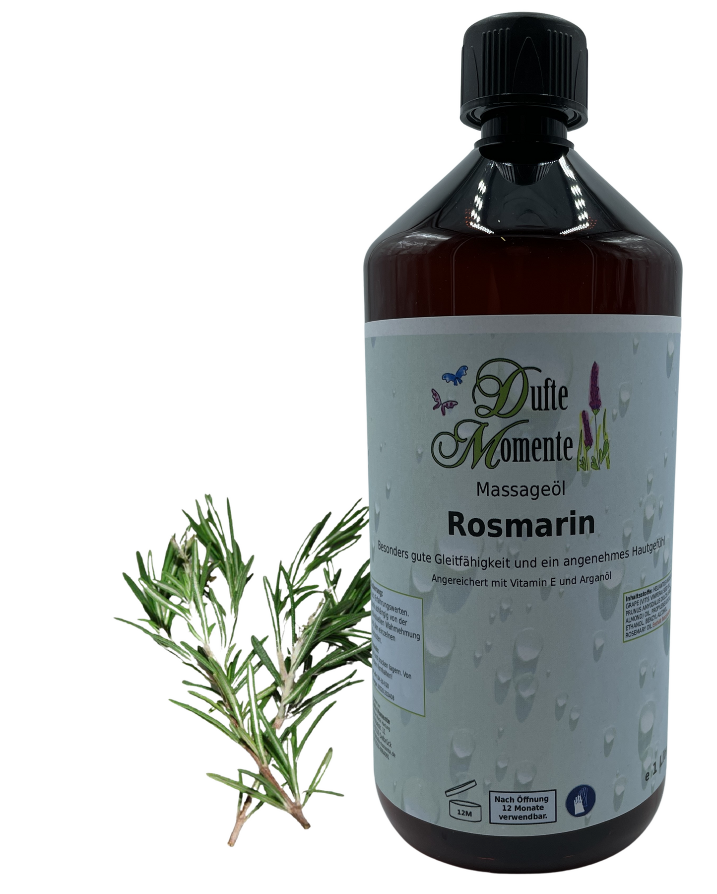 Massageöl 1 Liter Rosmarin mit visualisierten Bestandteilen
