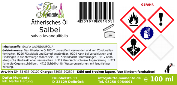 Ätherisches Öl Etikett 100 ml Salbei