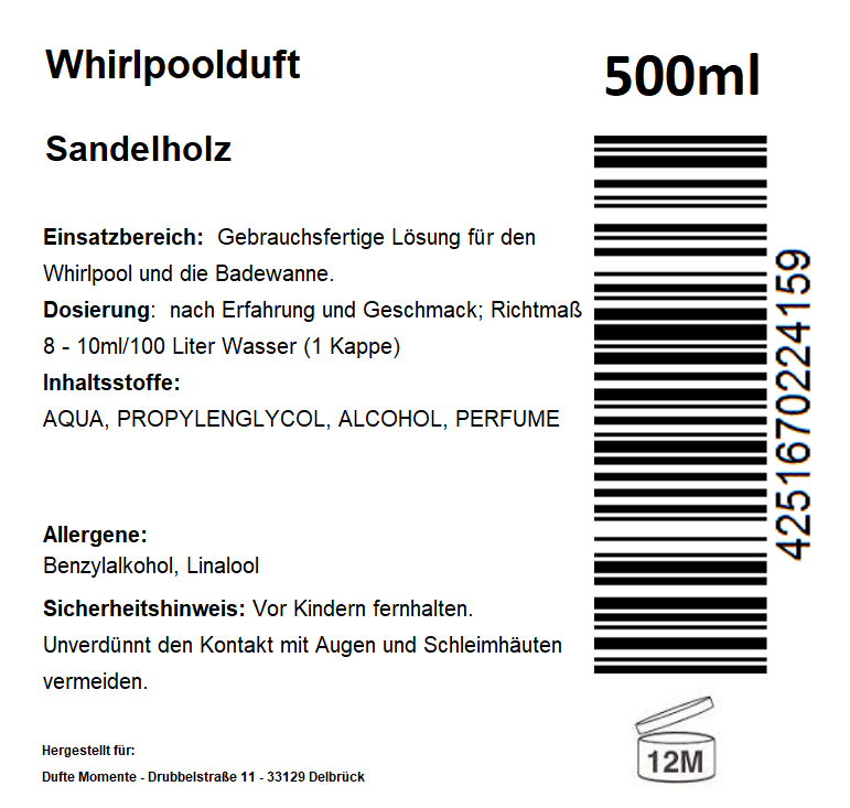 Whirlpoolduft 500 ml Etikett Sandelholz