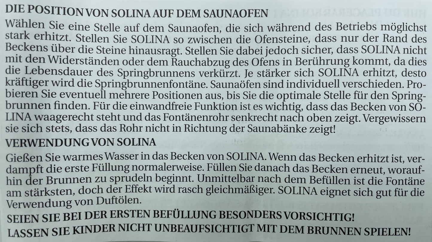 Beipackzettel für Solina-Springbrunnen wie im Artikeltext Seite 2