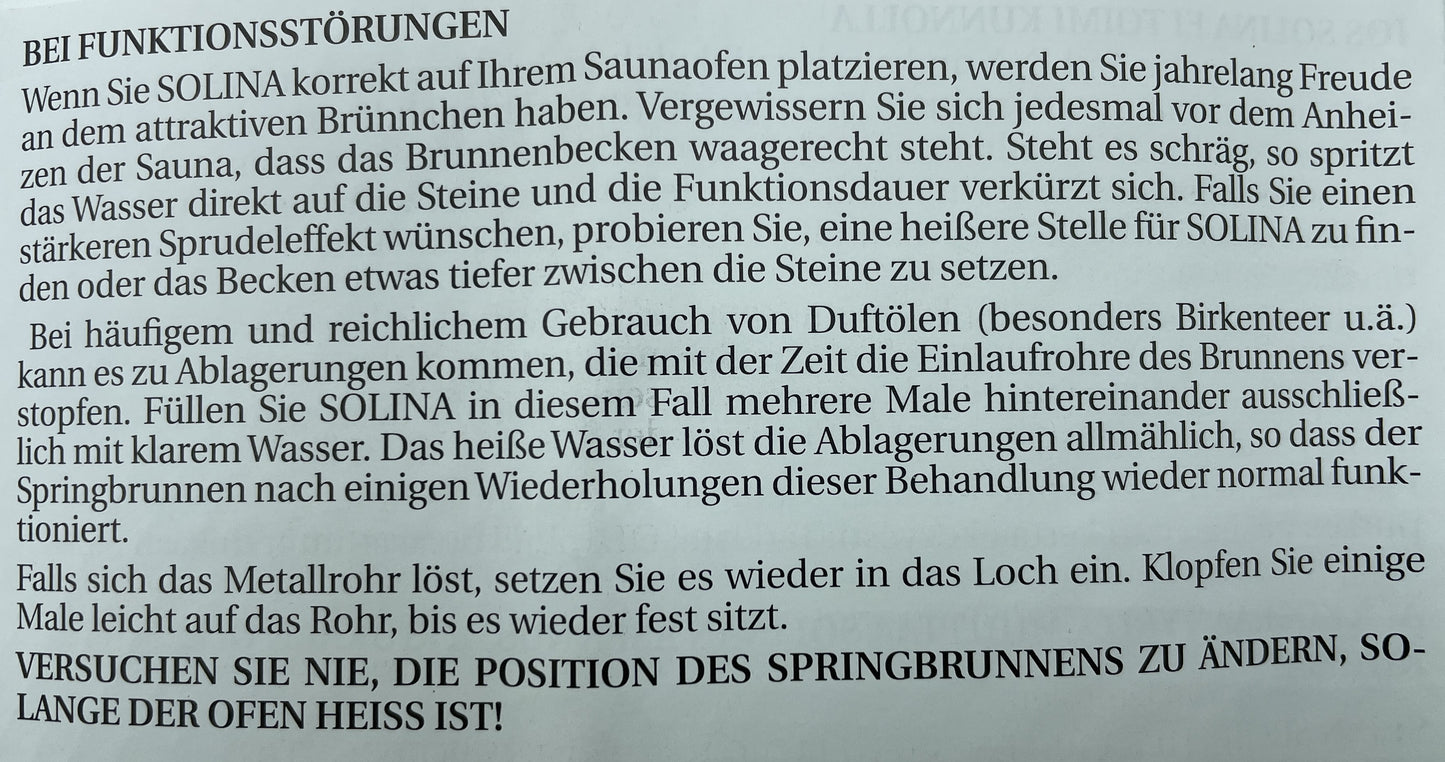 Beipackzettel für Solina-Springbrunnen wie im Artikeltext Seite 1