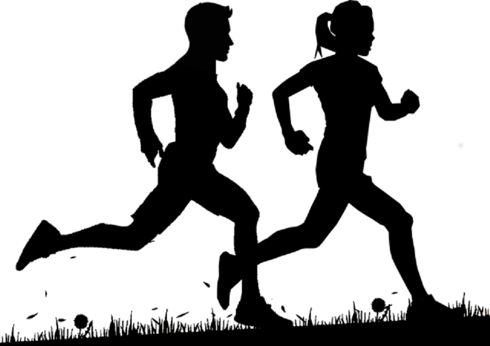 Silhouette von Mann und Frau beim Joggen