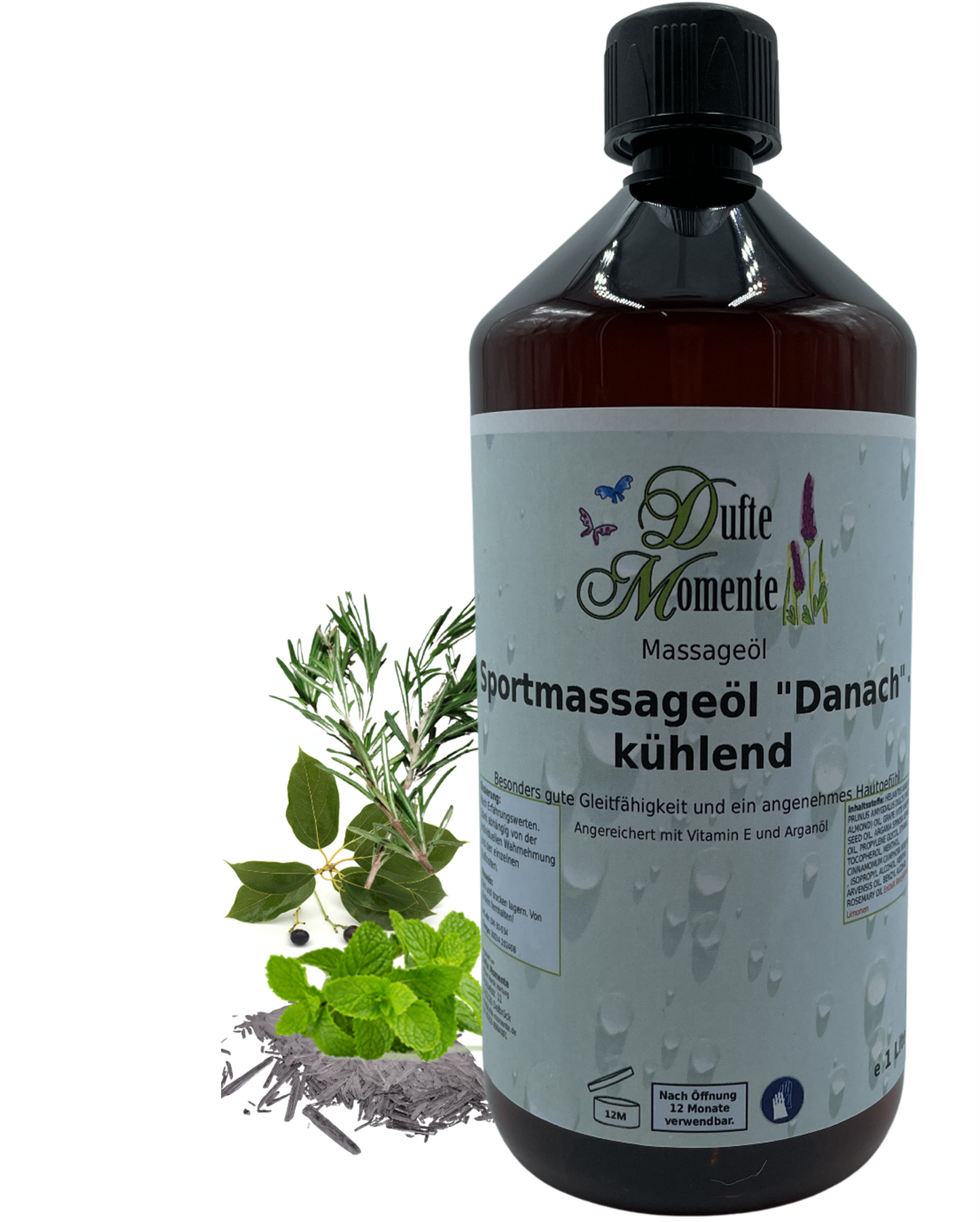 Massageöl 1 Liter Danach mit visualisierten Bestandteilen