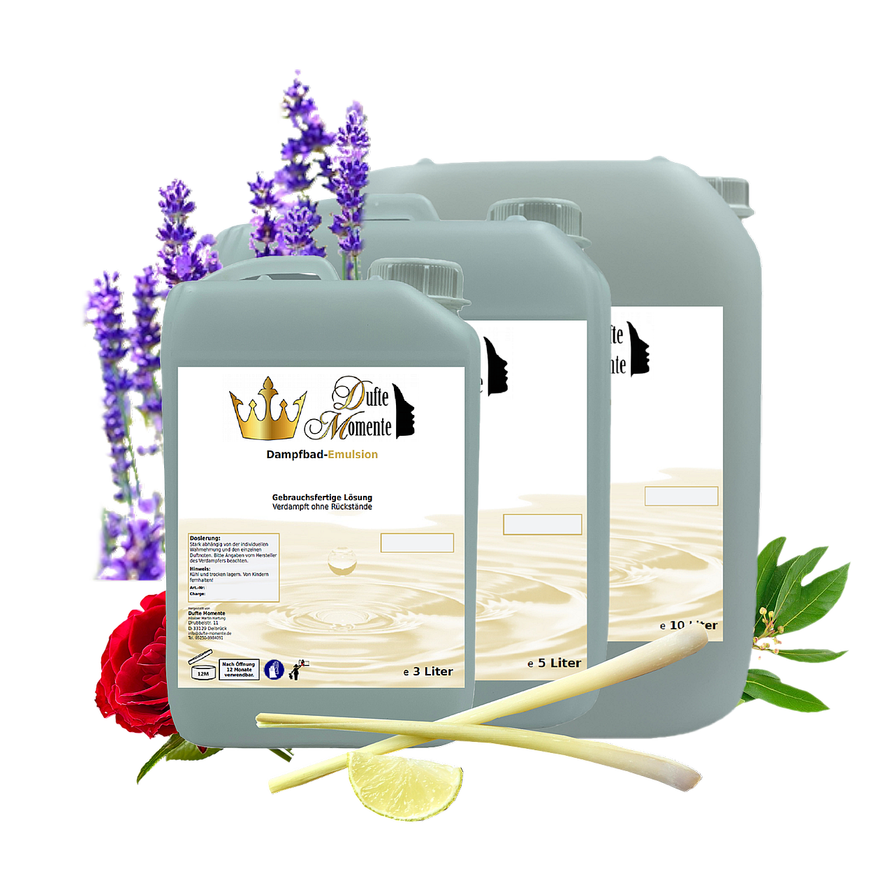 Dampfbad-Emulsion Kollektion Blumig & Würzig | 4 Düfte | Gebrauchsfertig & DVN-Zertifiziert für Dein Home-Spa | 3L, 5L, 10L