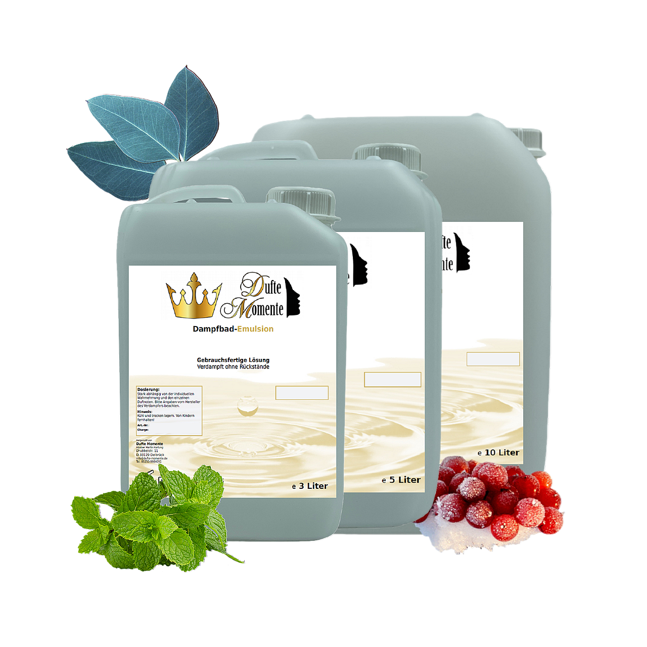 Dampfbad-Emulsion Kollektion Frisch & Minzig | 5 Düfte | Gebrauchsfertig & DVN-Zertifiziert für Dein Home-Spa | 3L, 5L, 10L