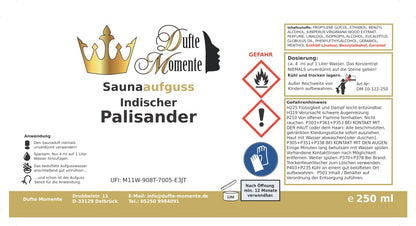Saunaduft Konzentrat 250 ml Etikett Indischer Palisander