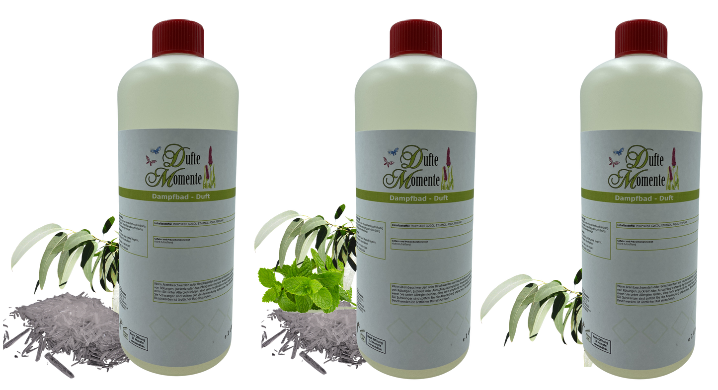 Drei Flaschen Dampfbad-Konzentrat