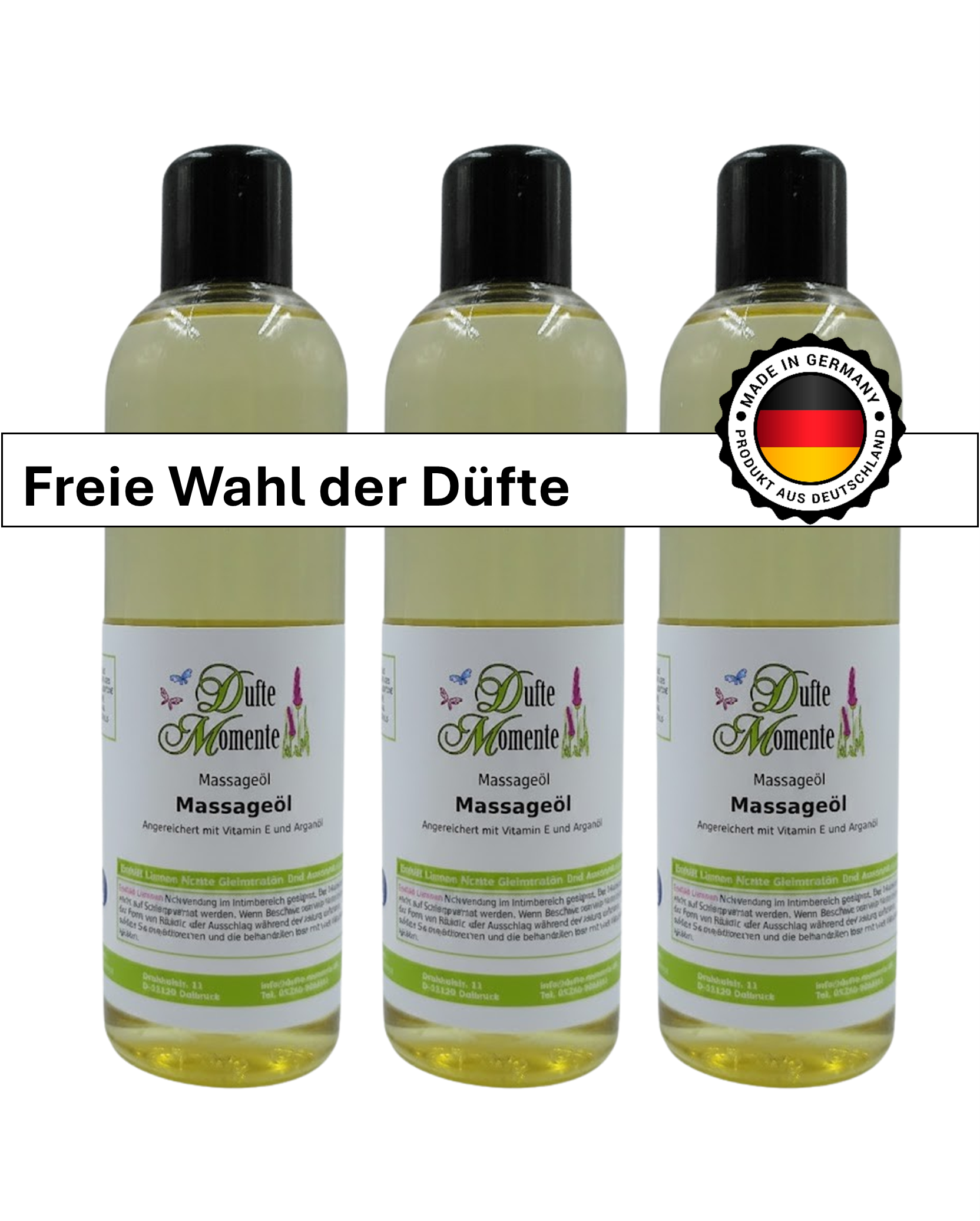 3 x 250ml Massageöl Flaschen mit Banner Freie Wahl der Düfte