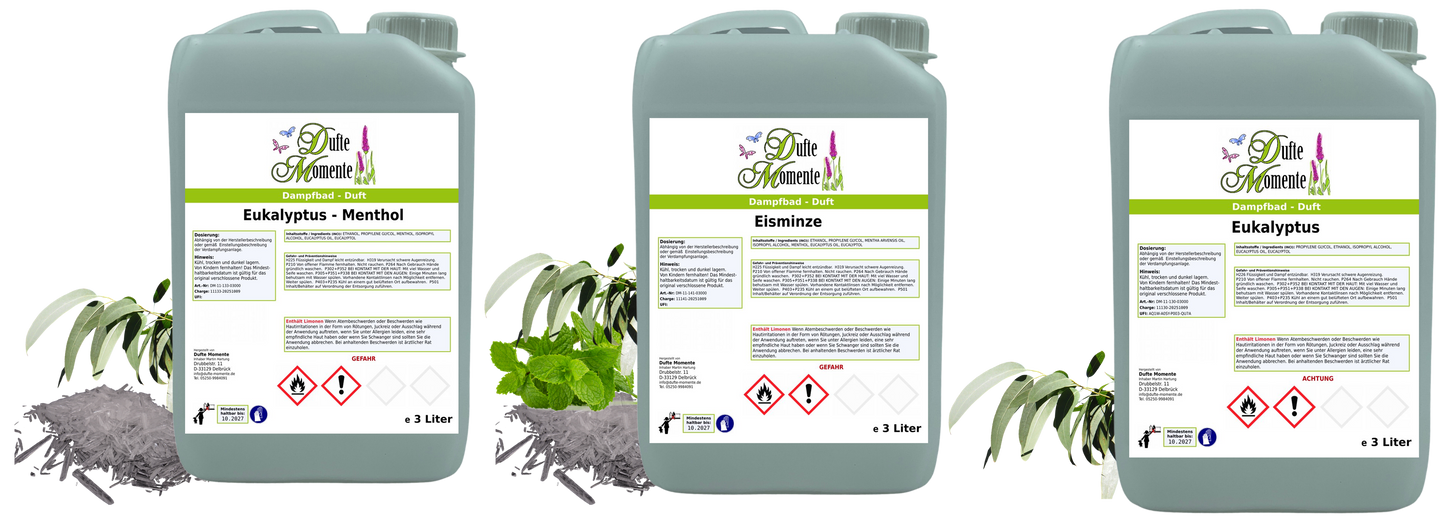 Drei Kanister Dampfbad-Konzentrat