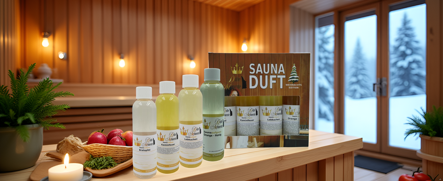 Dufte Momente Saunaaufguss Set - 4 x 250ml Weihnachtsedition | Profi-Qualität Made in Germany | Tolles Geschenk