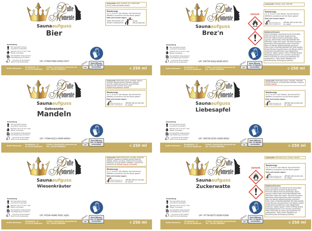 Zusammenstellung Etiketten der Oktoberfest-Düfte