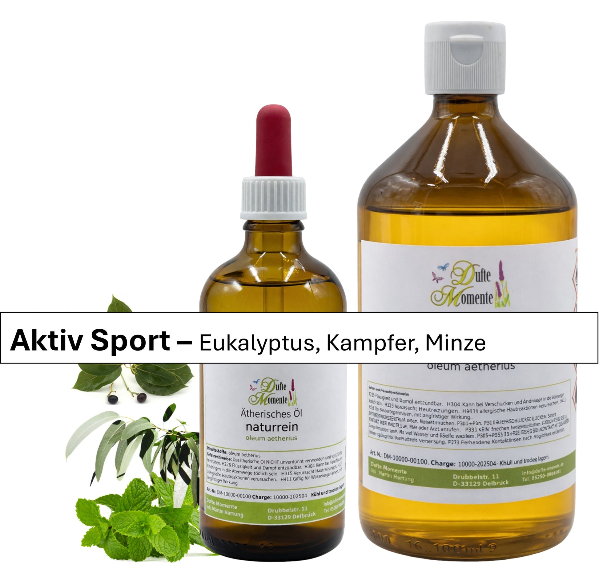 Ätherische Ölmischung Aktiv Sport Flaschen mit und ohne Pipette mit Minze, Kampfer und Eukalyptus
