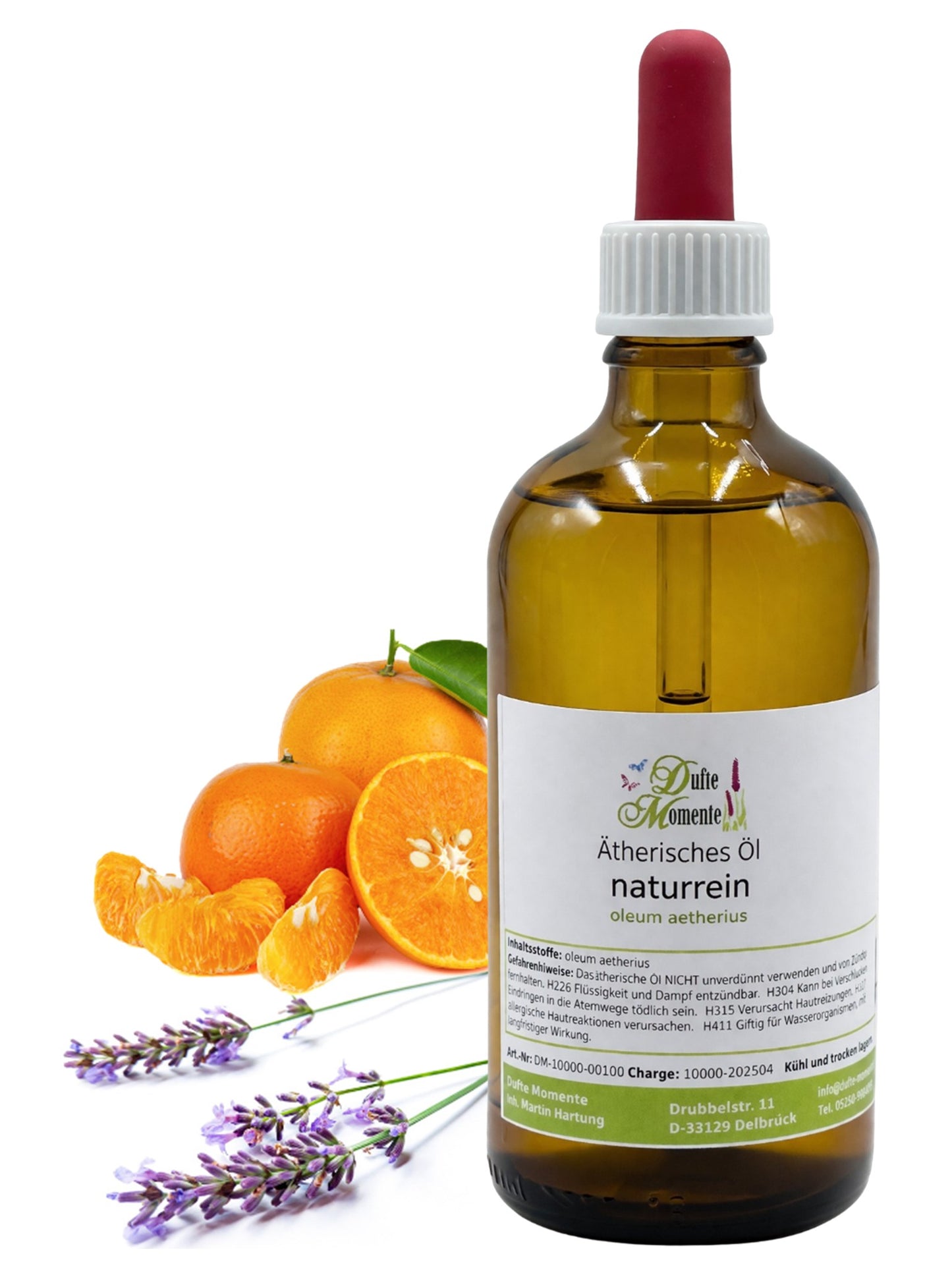 Ätherische Ölmischung Capri 100 ml Flasche mit Pipette undmit Orange und Lavendel