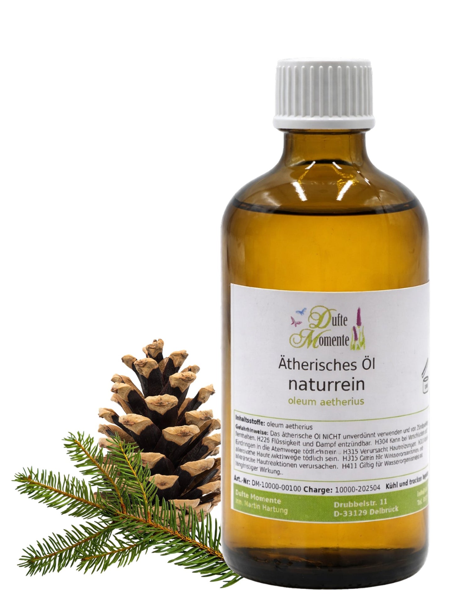 Ätherische Ölmischung Deutscher Wald 100 ml Flasche mit Tannenzweig und Zapfen
