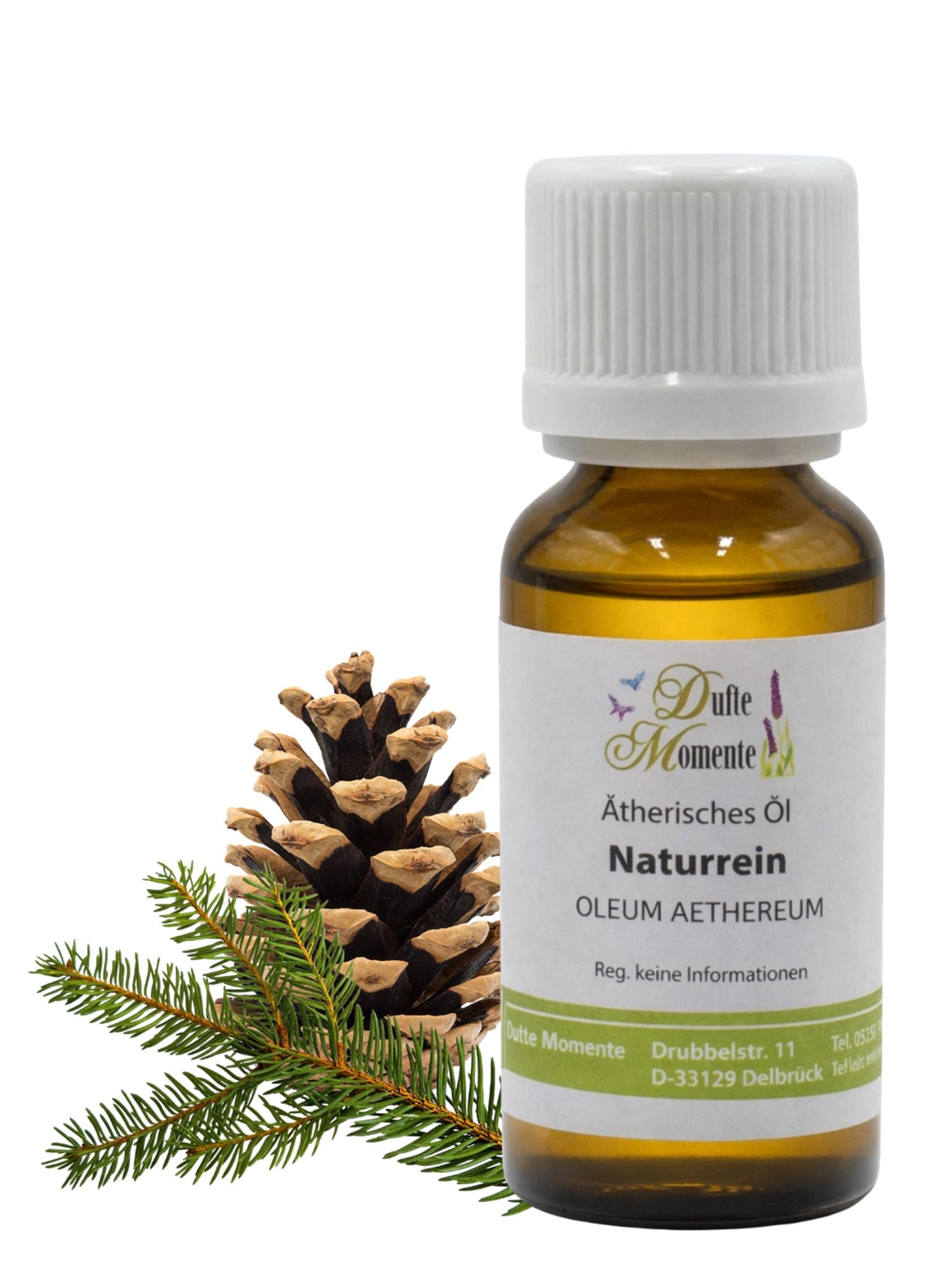 Ätherische Ölmischung Deutscher Wald 10 ml Flasche mit Tannenzweig und Zapfen