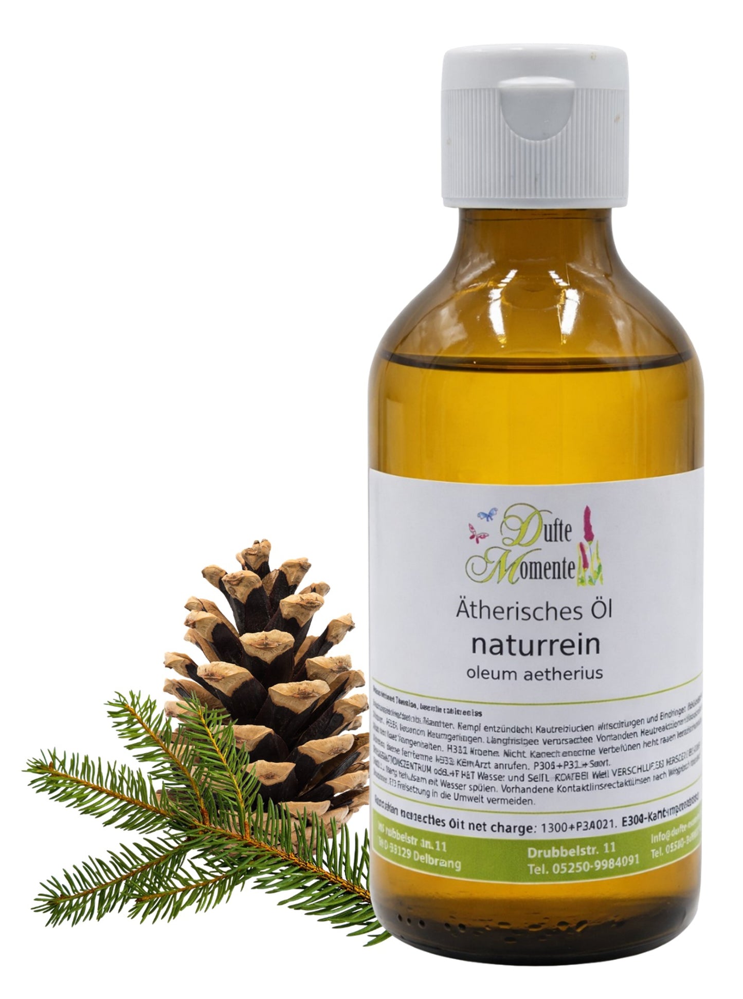 Ätherische Ölmischung Deutscher Wald 250 ml Flasche mit Tannenzweig und Zapfen