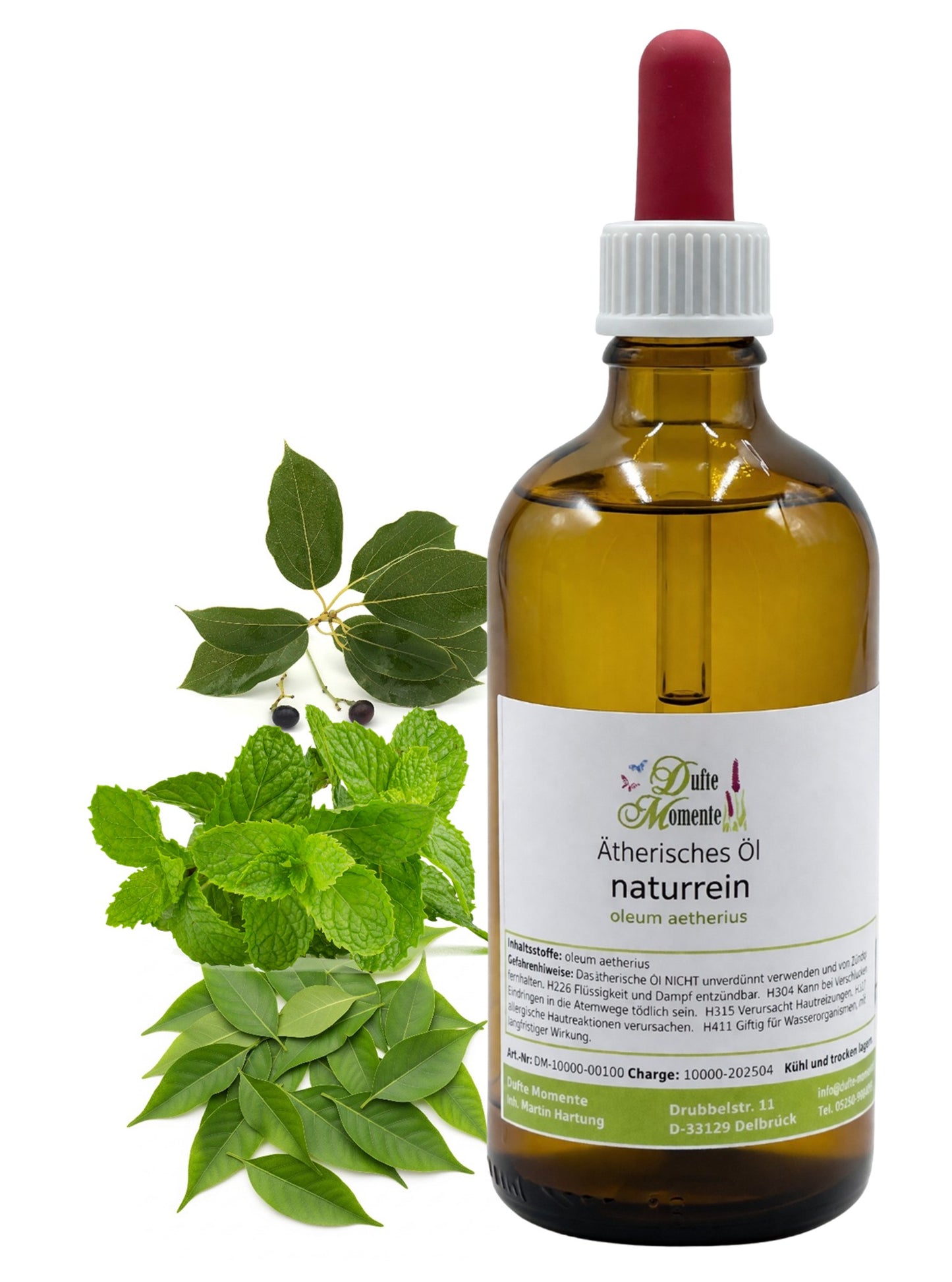 Ätherische Ölmischung Die sieben Tibeter 100 ml Flasche mit Pipette und mit Minze und Cajeputblättern