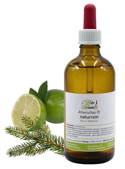 Ätherische Ölmischung Edeltanne Limette 100 ml Flasche mit Pipette und Limette