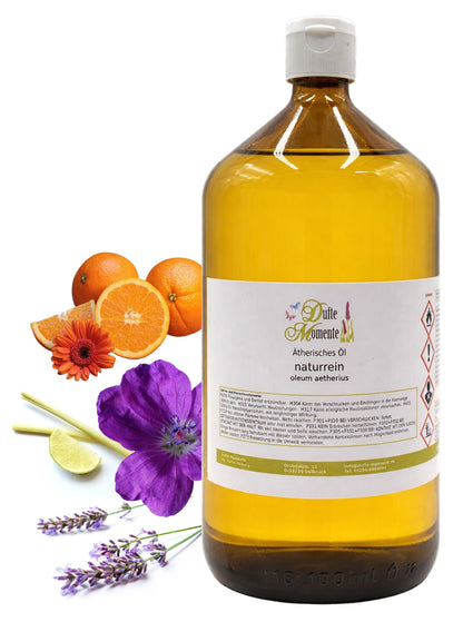 Ätherische Ölmischung Französische Camargue naturrein mit Geranium Lavendel Lemongras und Orange in Glasflasche Dufte Momente 1000 ml