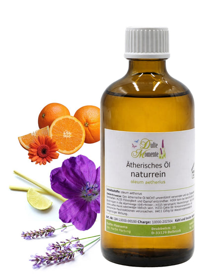 Ätherische Ölmischung Französische Camargue naturrein mit Geranium Lavendel Lemongras und Orange in Glasflasche Dufte Momente 100 ml